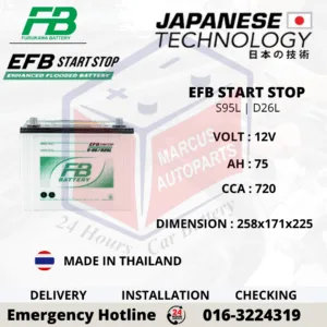 FB FURUKAWA EFB S95L 75AH 720CCA START-STOP CAR BATTERY