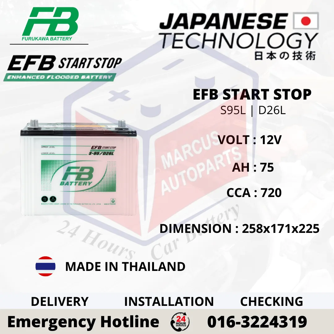 FB FURUKAWA EFB S95L 75AH 720CCA START-STOP CAR BATTERY