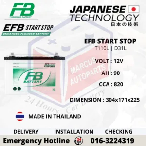FB FURUKAWA EFB T110L 90AH 820CCA START-STOP CAR BATTERY