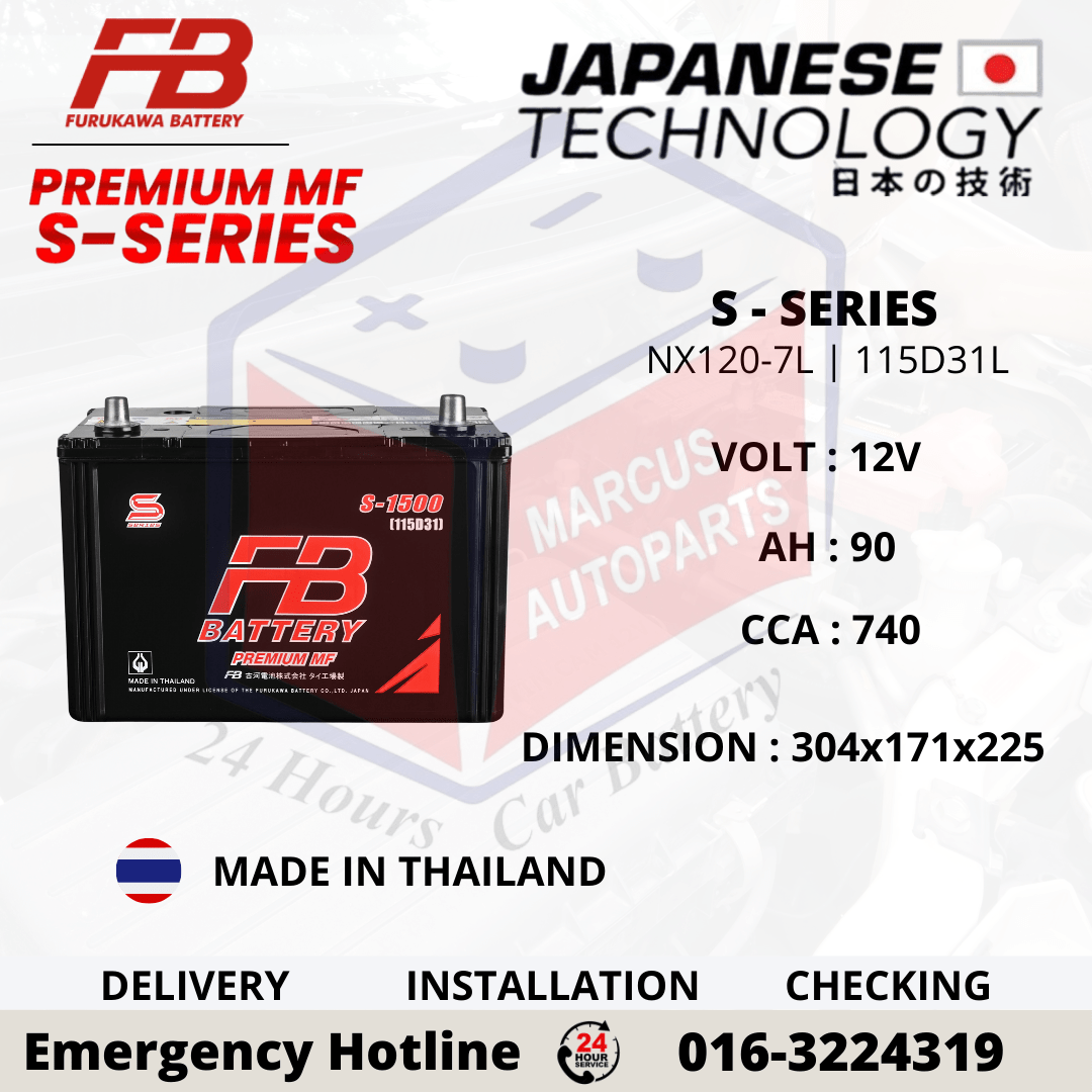 FB PREMIUM MF S-SERIES NX120-7L | N70ZL | S-1500L | 115D31L 90Ah 740CCA CAR BATTERY