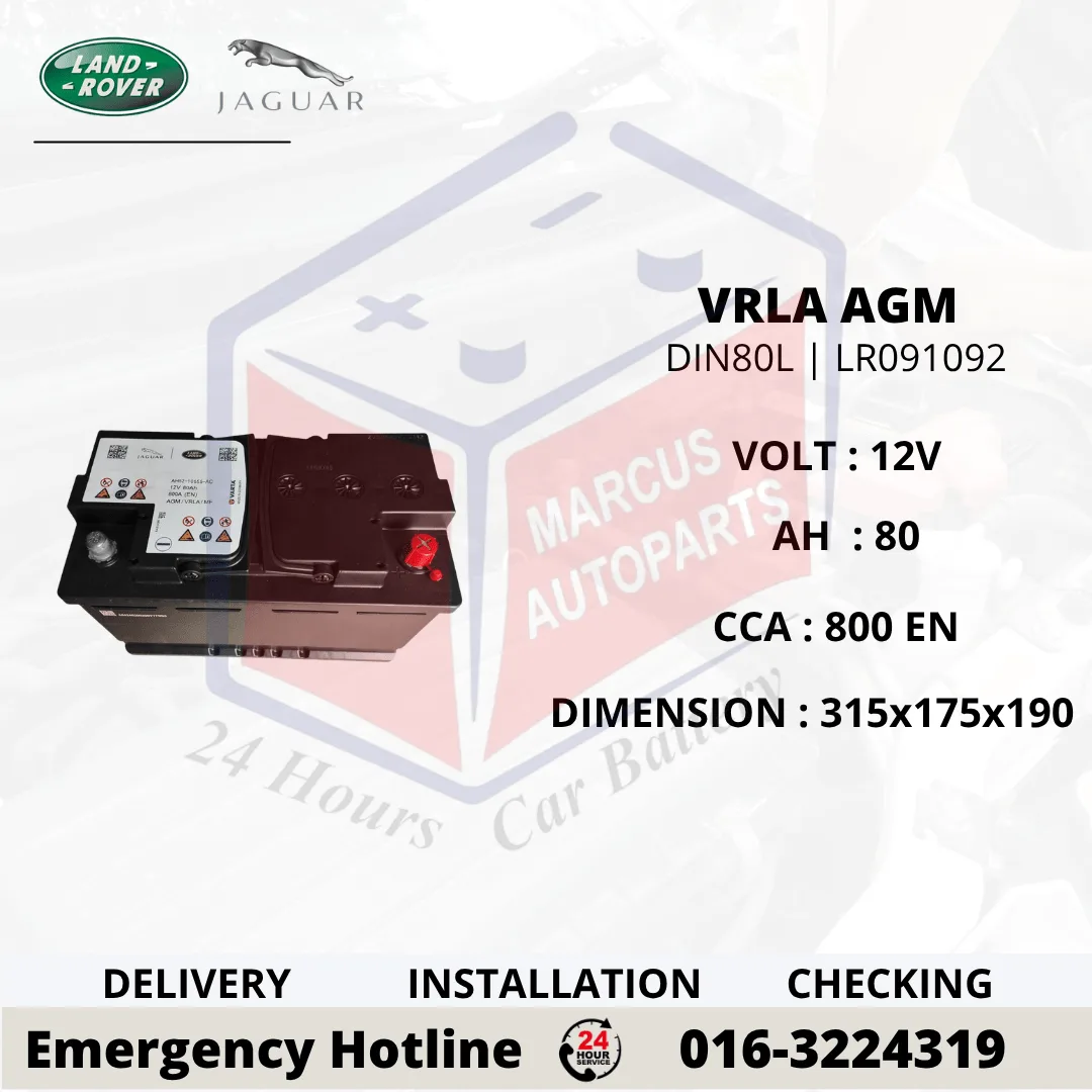 JAGUAR LAND ROVER (JLR) AGM LN4 | DIN80L | LR091092 80AH 800CCA START-STOP CAR BATTERY