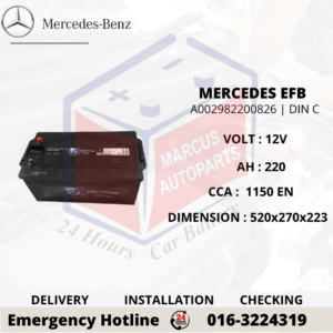 MERCEDES-BENZ EFB DIN C | DIN220 | A002982200826 220AH 1150EN START-STOP TRUCK BATTERY