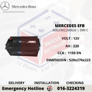 MERCEDES-BENZ EFB DIN C | DIN220 | A002982200826 220AH 1150EN START-STOP TRUCK BATTERY
