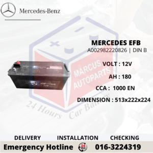 MERCEDES-BENZ EFB DIN B | DIN180 | A002982220826 180AH 1000EN START-STOP TRUCK BATTERY
