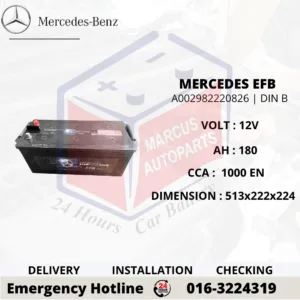 MERCEDES-BENZ EFB DIN B | DIN180 | A002982220826 180AH 1000EN START-STOP TRUCK BATTERY