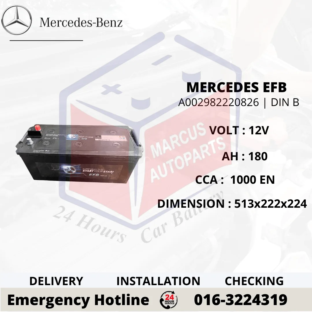 MERCEDES-BENZ EFB DIN B | DIN180 | A002982220826 180AH 1000EN START-STOP TRUCK BATTERY