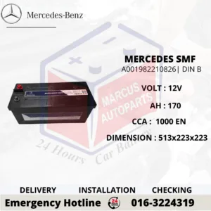 MERCEDES-BENZ SMF DIN B | DIN170 | A001982210826 170AH 1000EN SUPER HEAVY DUTY TRUCK BATTERY