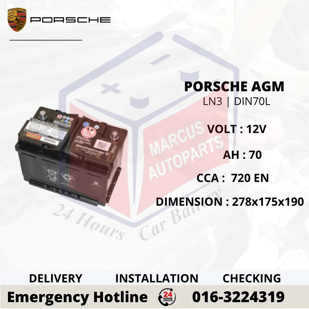 PORSCHE AGM LN3 | DIN70L 70Ah 720EN START-STOP CAR BATTERY