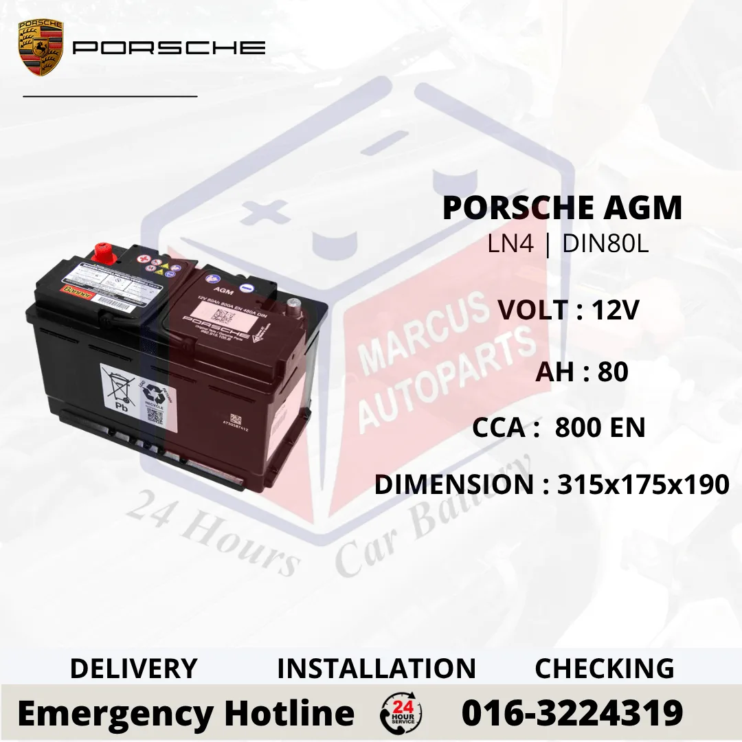PORSCHE AGM LN4 | DIN80L 80Ah 800EN START-STOP CAR BATTERY