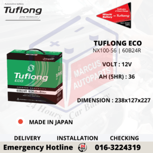 TUFLONG ECO NX100-S6 | NS60 | 60B24R 36AH MAINTENANCE FREE CAR BATTERY
