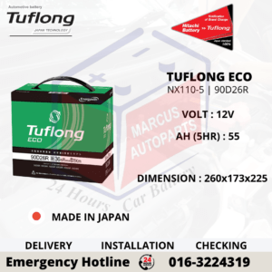 TUFLONG ECO NX110-5 | NS70 | 90D26R 55AH MAINTENANCE FREE CAR BATTERY