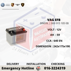 VOLKSWAGEN EFB LN2 | DIN59L | 000 915 105 EB 59Ah 640EN START-STOP CAR BATTERY