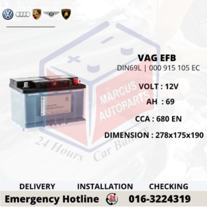 VOLKSWAGEN EFB LN3 | DIN69L | 000 915 105 EC 69Ah 680EN START-STOP CAR BATTERY