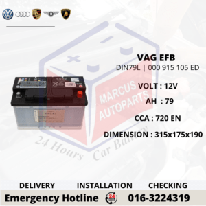 VOLKSWAGEN EFB LN4 | DIN79L | 000 915 105 ED 79Ah 720EN START-STOP CAR BATTERY