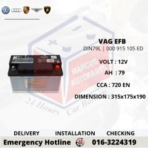 VOLKSWAGEN EFB LN4 | DIN79L | 000 915 105 ED 79Ah 720EN START-STOP CAR BATTERY