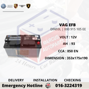 VOLKSWAGEN EFB LN5 | DIN93L | 000 915 105 EE 93Ah 850EN START-STOP CAR BATTERY