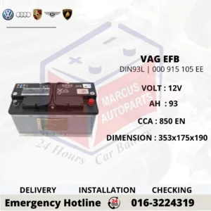 VOLKSWAGEN EFB LN5 | DIN93L | 000 915 105 EE 93Ah 850EN START-STOP CAR BATTERY