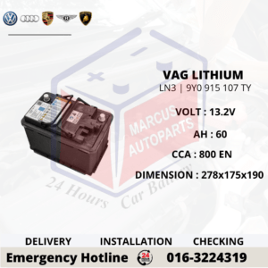 VOLKSWAGEN LITHIUM-ION LN3 9Y0 915 107 TY 60Ah 800EN LIFEPO4 12V SYSTEM BATTERY