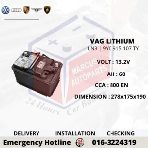 VOLKSWAGEN LITHIUM-ION LN3 9Y0 915 107 TY 60Ah 800EN LIFEPO4 12V SYSTEM BATTERY