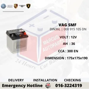 VOLKSWAGEN SMF LN0 | DIN36L | 000 915 105 DN 36Ah 300EN CAR BATTERY
