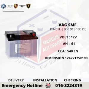 VOLKSWAGEN SMF LN2 | DIN61L | 000 915 105 DE 61Ah 540EN CAR BATTERY
