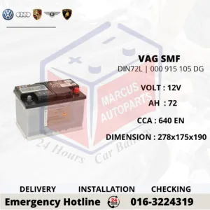 VOLKSWAGEN SMF LN3 | DIN72L | 000 915 105 DG 72Ah 640EN CAR BATTERY