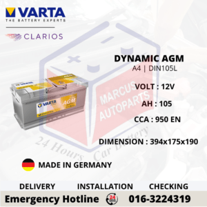 VARTA DYNAMIC AGM LN6 | A4 | DIN105L 105AH 950EN START-STOP CAR BATTERY