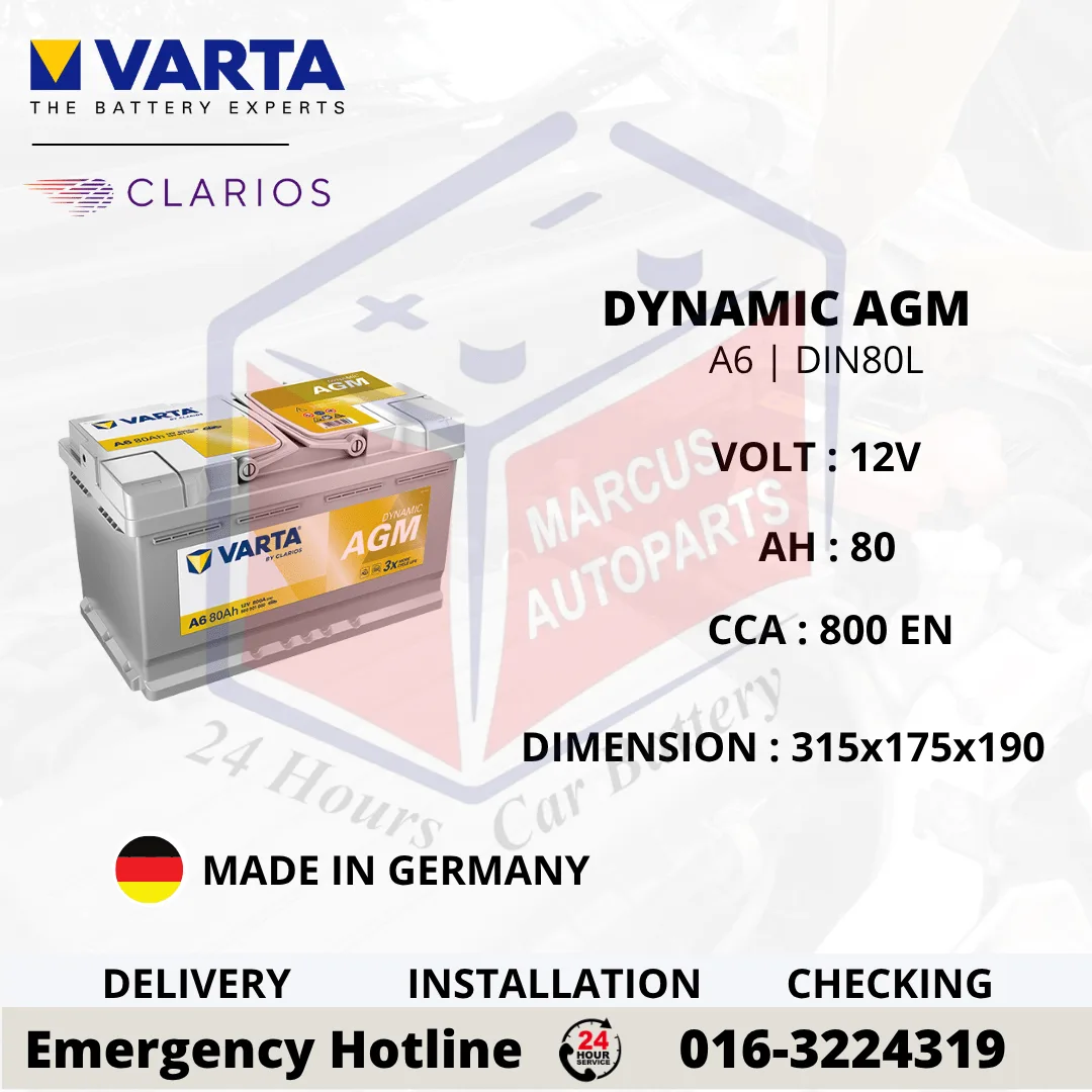 VARTA DYNAMIC AGM LN4 | A6 | DIN80L 80AH 800EN START-STOP CAR BATTERY