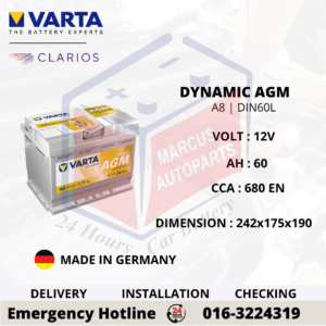 VARTA DYNAMIC AGM LN2 | A8 | DIN60L 60AH 680EN START-STOP CAR BATTERY