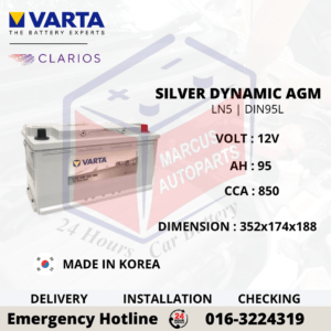 VARTA SILVER DYNAMIC AGM LN5 | DIN95L 95AH 850CCA START-STOP CAR BATTERY (KOREA MADE)