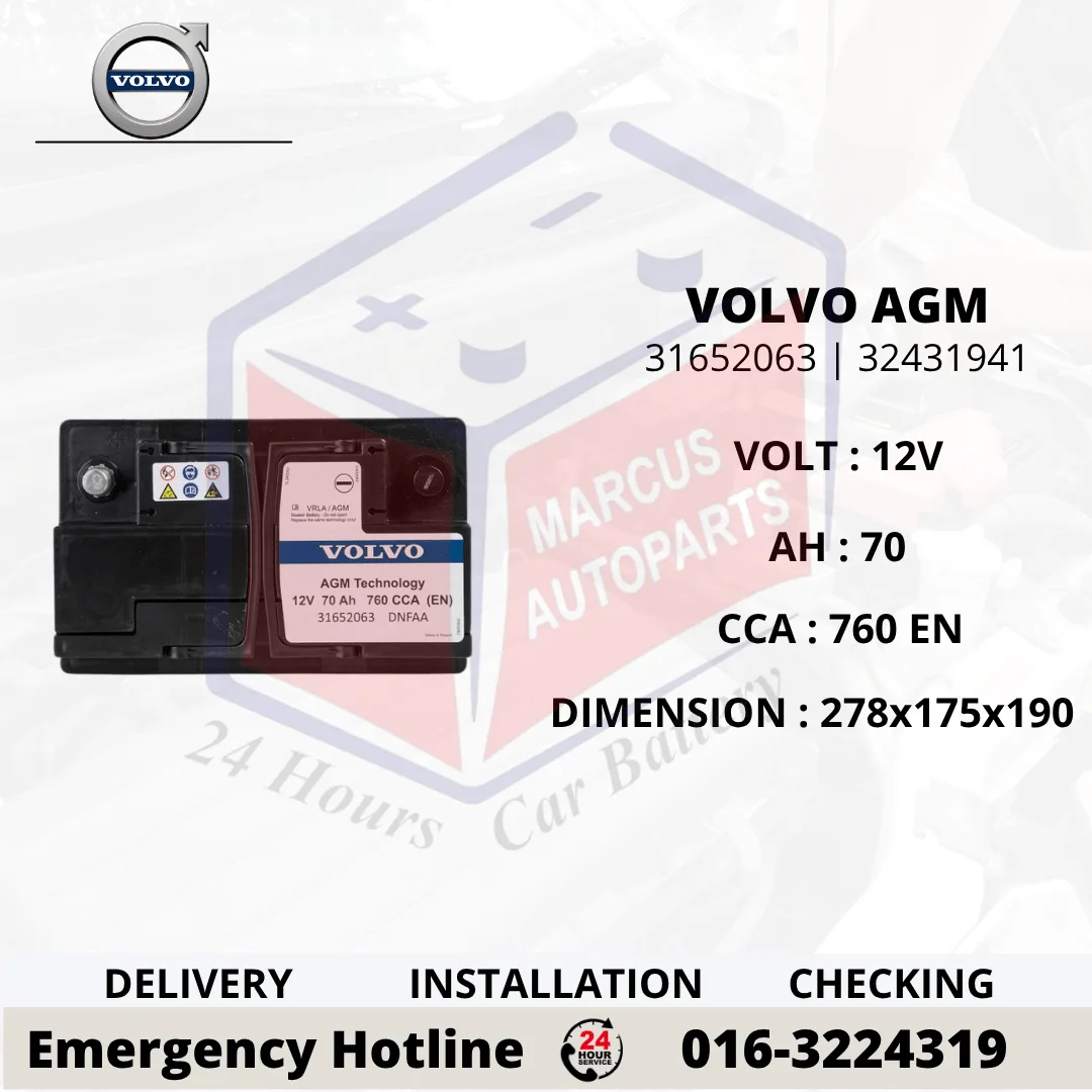 VOLVO AGM LN3 | DIN70L | 31652063 | 70AH 760EN START-STOP CAR BATTERY