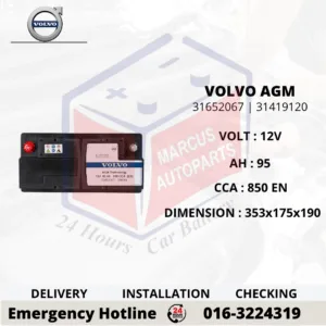 VOLVO AGM LN5 | DIN95L | 31652067 | 95AH 850EN START-STOP CAR BATTERY