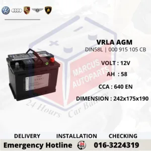VOLKSWAGEN AGM LN2 | DIN58L | 000 915 105 CB 58Ah 640EN START-STOP CAR BATTERY