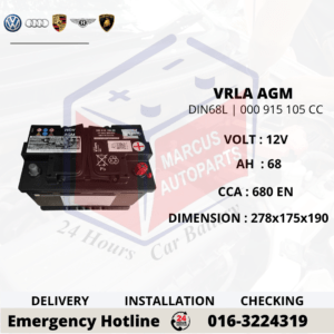 VOLKSWAGEN AGM LN3 | DIN68L | 000 915 105 CC 68Ah 680EN START-STOP CAR BATTERY