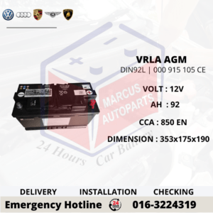 VOLKSWAGEN AGM LN5 | DIN92L | 000 915 105 CE 92Ah 850EN START-STOP CAR BATTERY