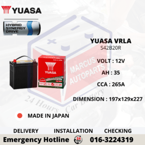 YUASA AGM S42B20R 35AH 265CCA START-STOP CAR BATTERY