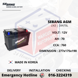 SEBANG AGM LN3 | DIN70L 70AH 760CCA START-STOP CAR BATTERY