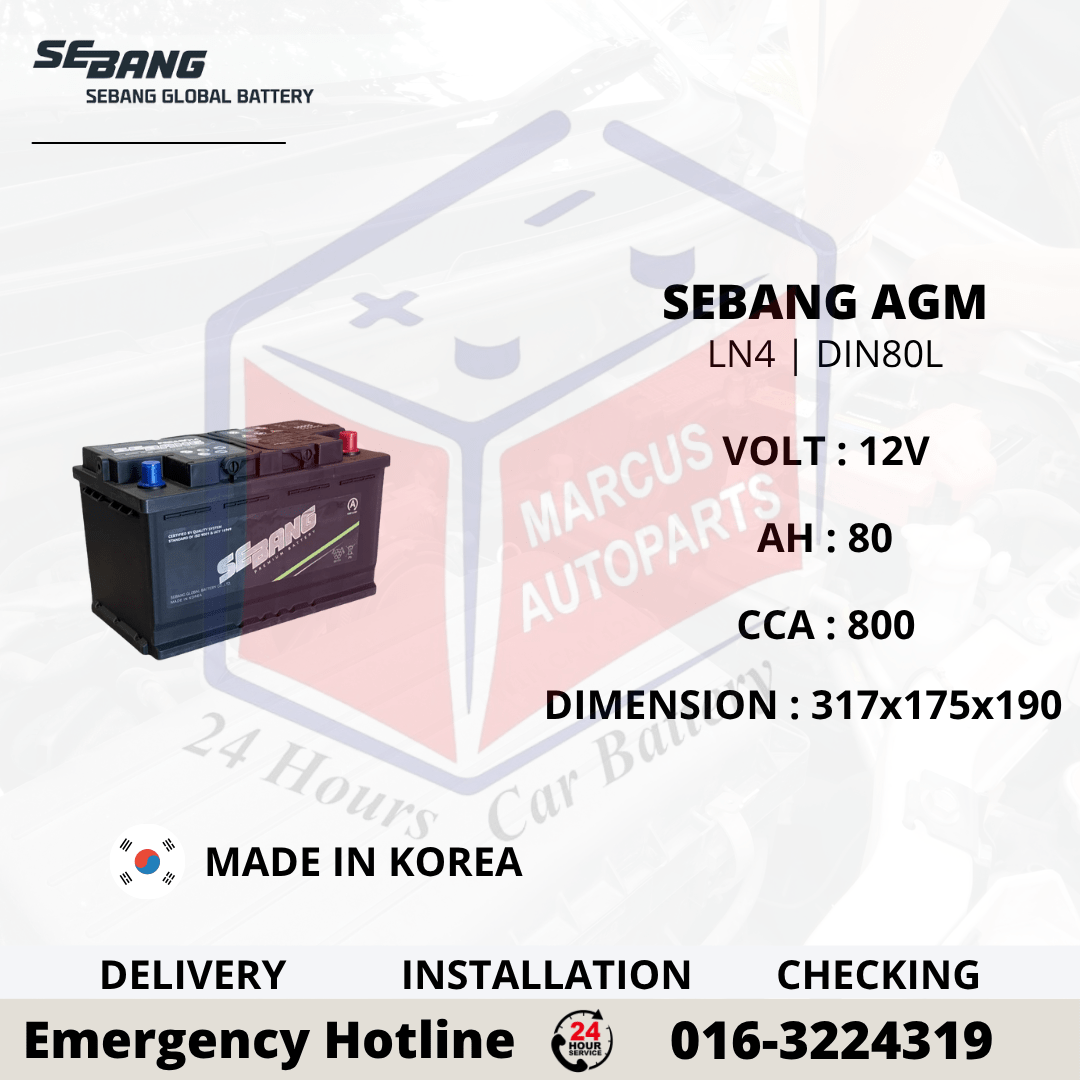 SEBANG AGM LN4 | DIN80L 80AH 800CCA START-STOP CAR BATTERY