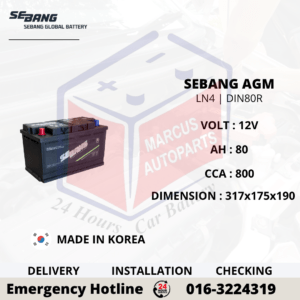 SEBANG AGM LN4 | DIN80R 80AH 800CCA START-STOP CAR BATTERY