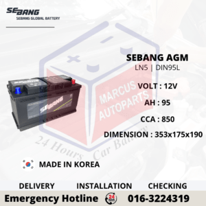SEBANG AGM LN5 | DIN95L 95AH 850CCA START-STOP CAR BATTERY