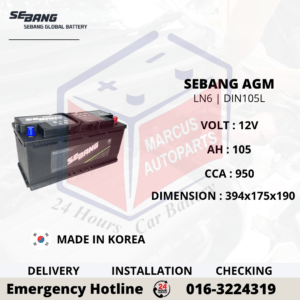 SEBANG AGM LN6 | DIN105L 105AH 950CCA START-STOP CAR BATTERY