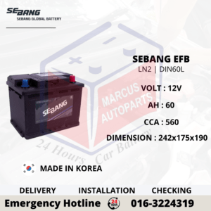 SEBANG EFB LN2 | DIN60L 60AH 560CCA START-STOP CAR BATTERY