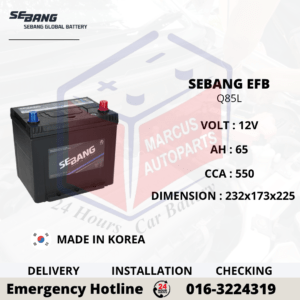 SEBANG EFB Q85L 65AH 550CCA START-STOP CAR BATTERY