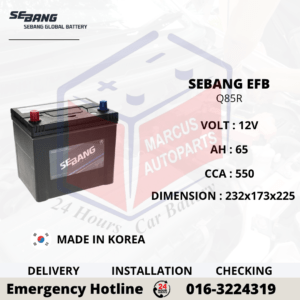 SEBANG EFB Q85R 65AH 550CCA START-STOP CAR BATTERY