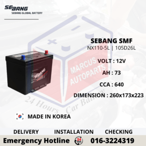 SEBANG SMF NX110-5L | NS70L | 105D26L 73AH 640CCA MAINTENANCE FREE CAR BATTERY