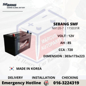 SEBANG SMF NX120-7 | N70Z | 115D31R 85AH 720CCA MAINTENANCE FREE CAR BATTERY