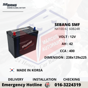 SEBANG SMF NX100-S6 | NS60 | 60B24R 42AH 400CCA MAINTENANCE FREE CAR BATTERY