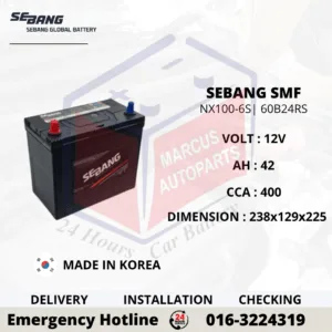 SEBANG SMF NX100-S6S | NS60S | 60B24RS 42AH 400CCA MAINTENANCE FREE CAR BATTERY