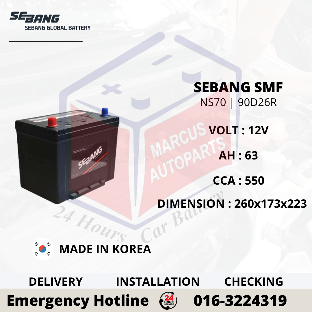 SEBANG SMF NS70 | 90D26R 63AH 550CCA MAINTENANCE FREE CAR BATTERY