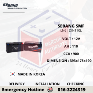 SEBANG SMF LN6 | DIN110L | 61042 110AH 900CCA MAINTENANCE FREE CAR BATTERY
